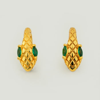 Green Eyed Snake Hoop Earrings