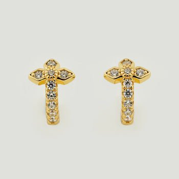 Medieval Cross Huggie Hoop Earrings