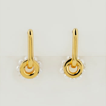 Block Pearl Hoop Earrings