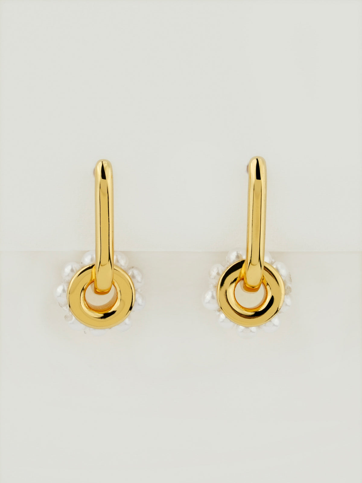 Block Pearl Hoop Earrings
