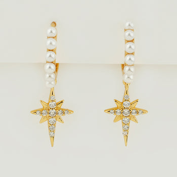 Celestial Pearl Star Hoop Earrings