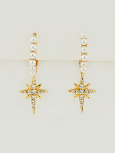 Celestial Pearl Star Hoop Earrings
