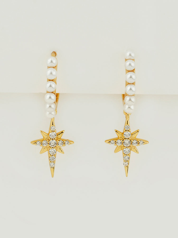 Celestial Pearl Star Hoop Earrings
