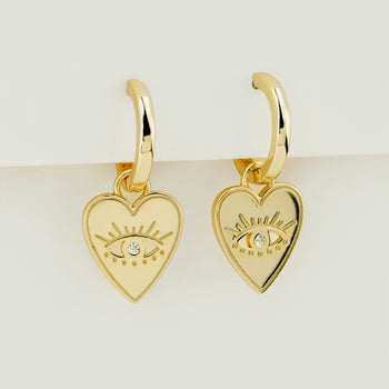 Evil Eye Heart Dangle Hoop Earrings