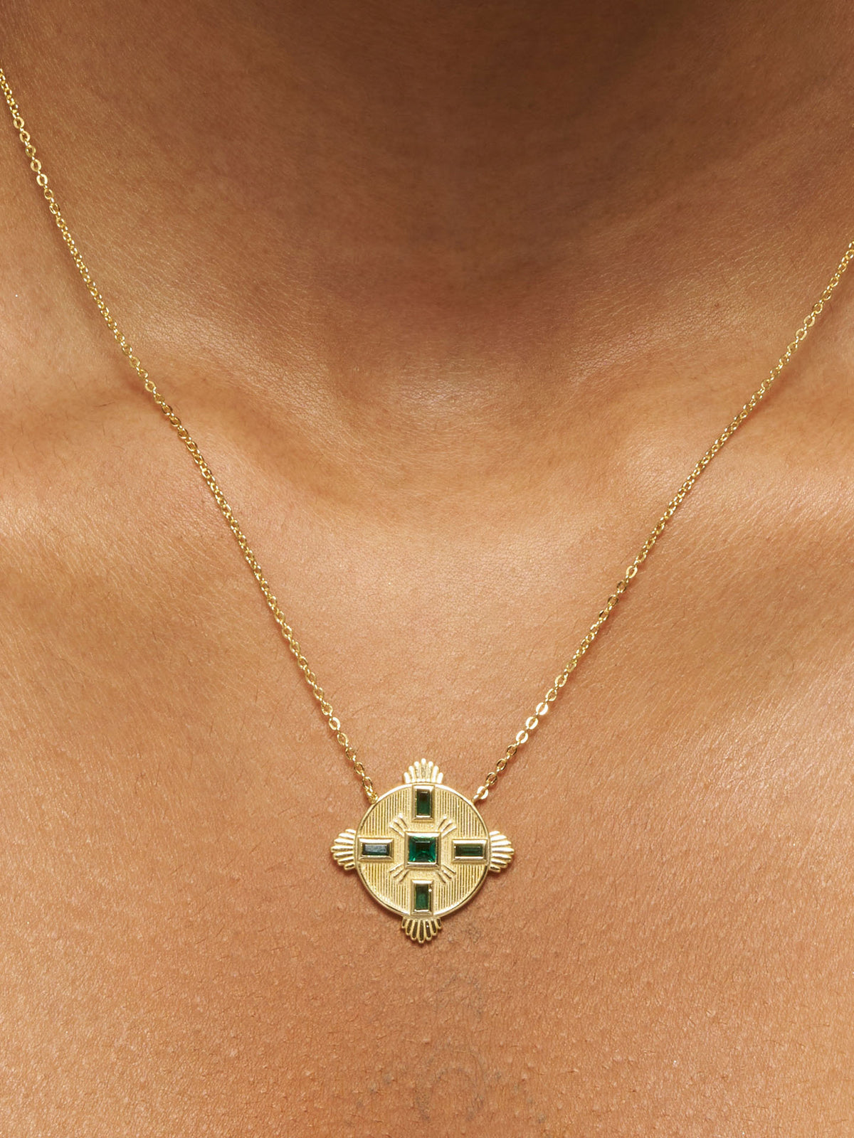 Golden Link Chain & Green Horizon Necklace Stack