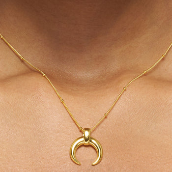 Golden Crescent Horn Pendant Necklace