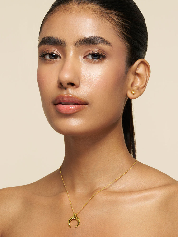 Golden Crescent Horn Pendant Necklace