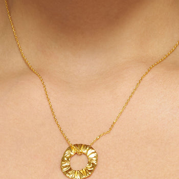 Aurora Eye Gaze, Gilded Ripple Circle & Sunlit Arc Necklace Stack