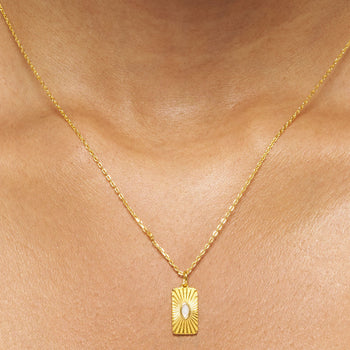 Golden Ray Rectangular Pendant Necklace