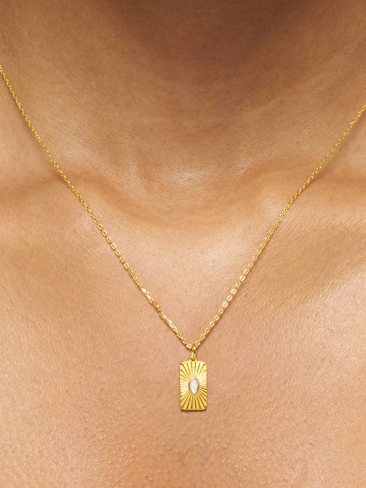 Golden Ray Rectangular Pendant Necklace