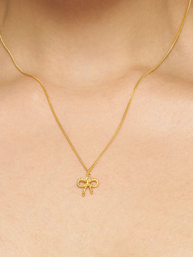 Rope Bow Stud Earrings & Charm Necklace Set