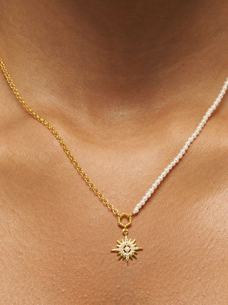 Golden Crown, Celestial Starburst & Golden Glyph Necklace Stack