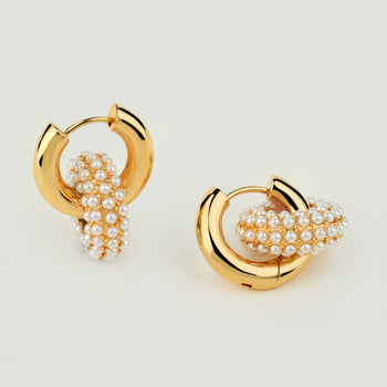 Pearl Beaded Double Hoop Earrings Gold