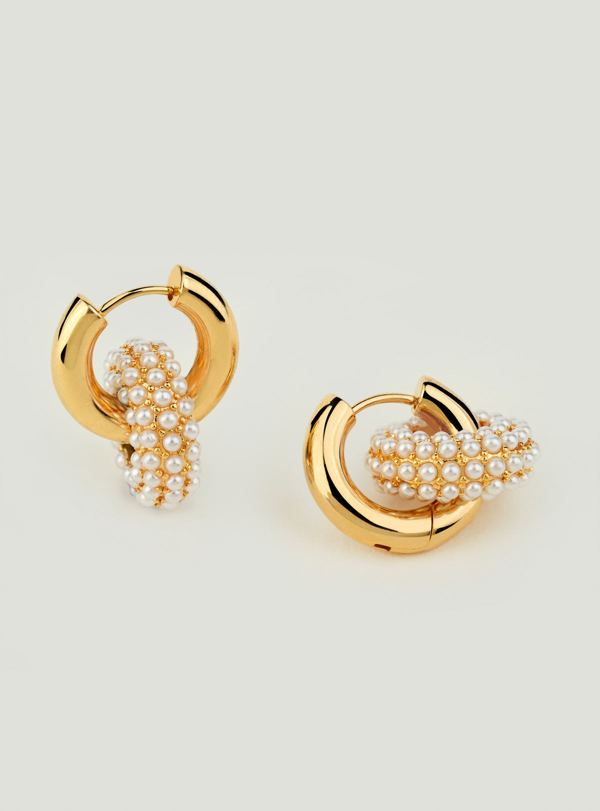 Pearl Beaded Double Hoop Earrings Gold