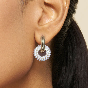 Pearl Beaded Double Hoop Earrings Silver