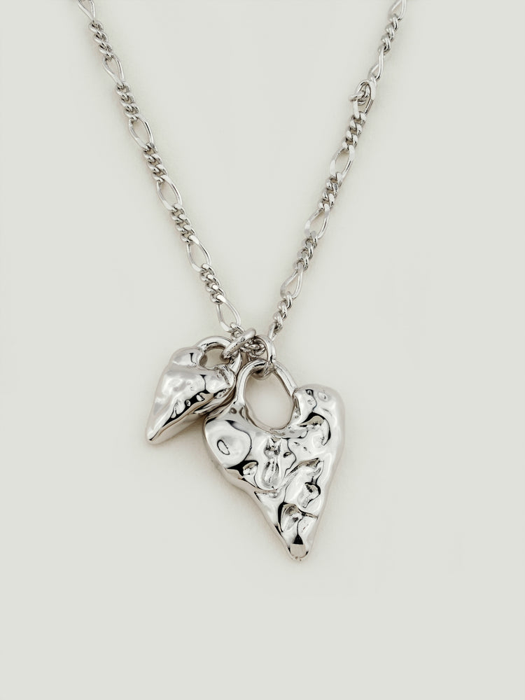 Silver Heart & Leaf Charm Necklace