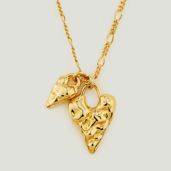 Golden Heart & Leaf Charm Necklace