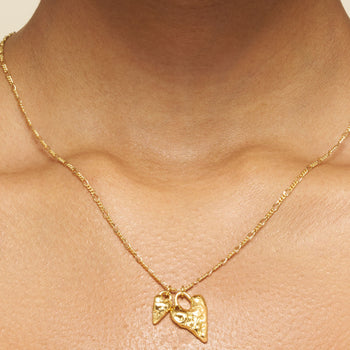 Aurora Link & Golden Heart Leaf Charm Necklace Stack