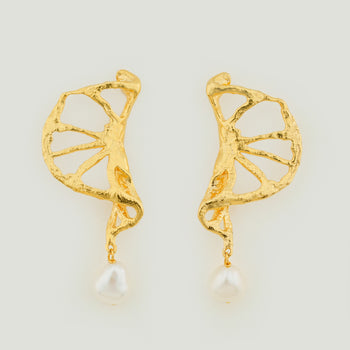 Twisted Lotus Pearl Dangle Earrings