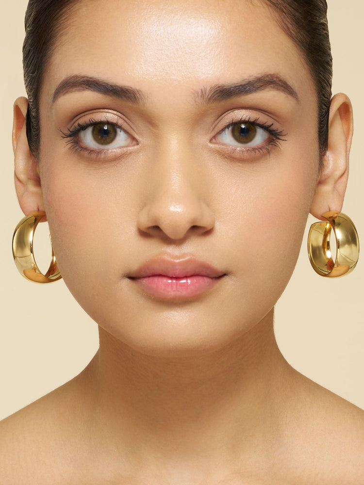 Oversized Gold Hoops + Crescent Horn Pendant Set